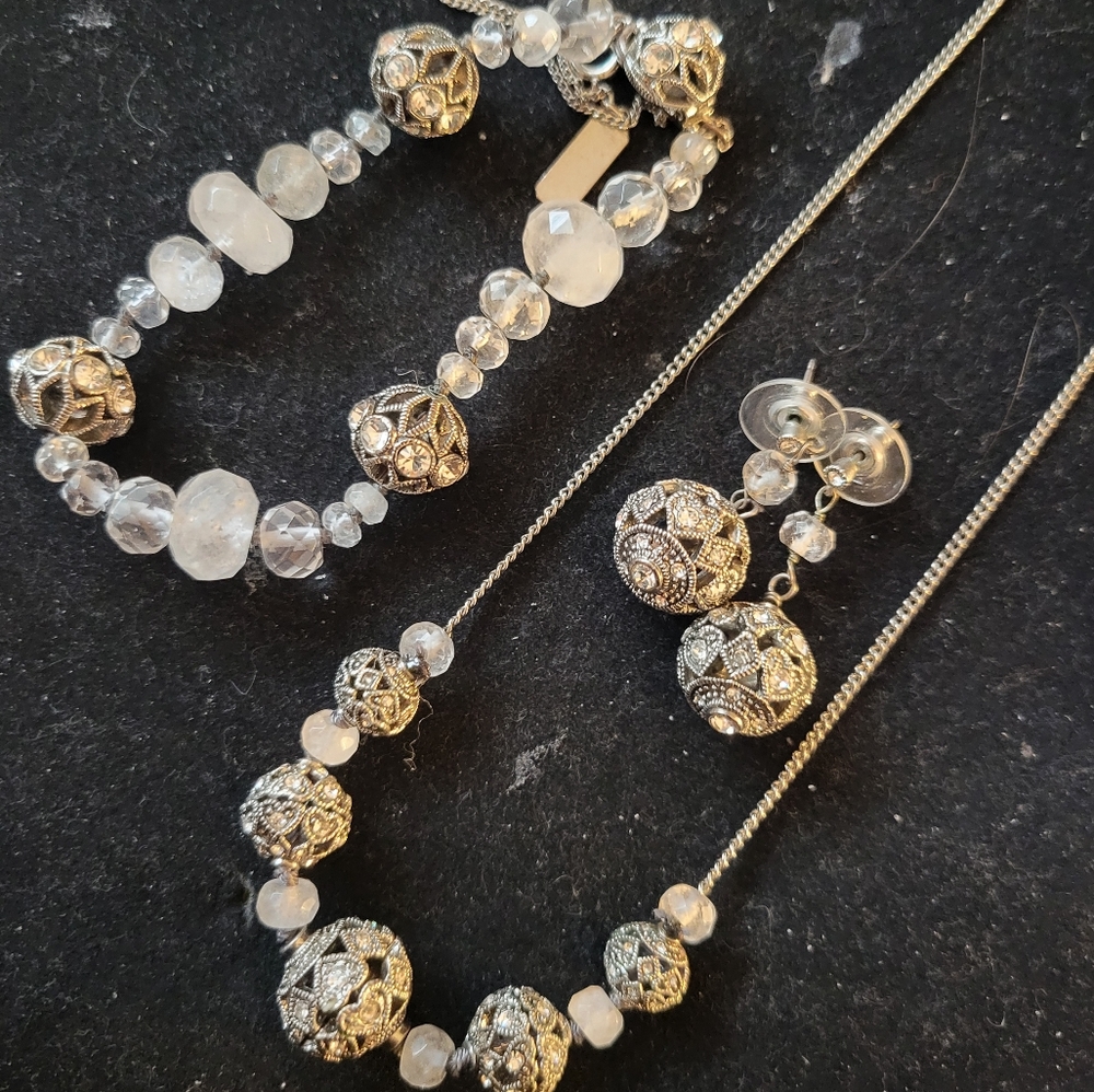 Vintage Stunning Monet ESTATE 3 piece rhinestone bead necklace bracelet earring